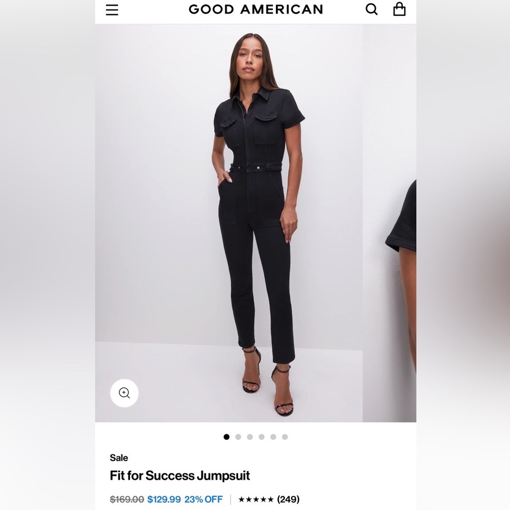 Good American Fit For Success Black denim Jumpsuit size L NWT